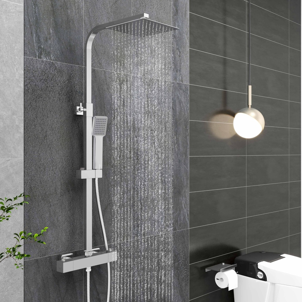 Xinyang Thermostatic Shower Mixer Set - Exposed Square 8" Rain Overhead & Hand Held Shower