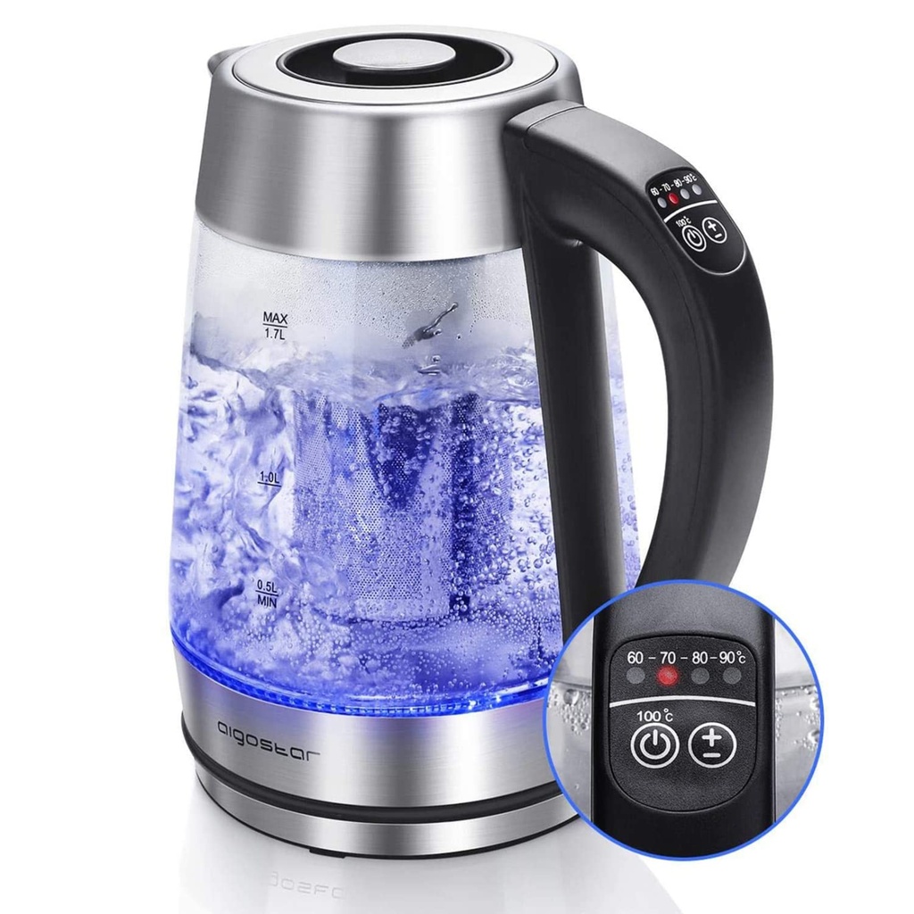 Aigostar Electric Glass Kettle with Variable Temperature, Keep-Warm, Detachable Tea Filter