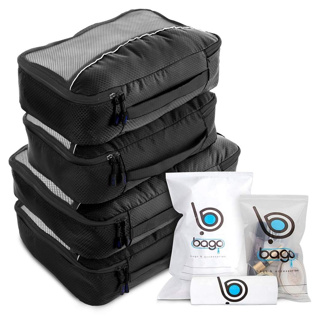 bago 8 Pcs Packing Cubes For Travel - 5 Packing Cube with 3 ZipLock Bags - Travel Cubes to