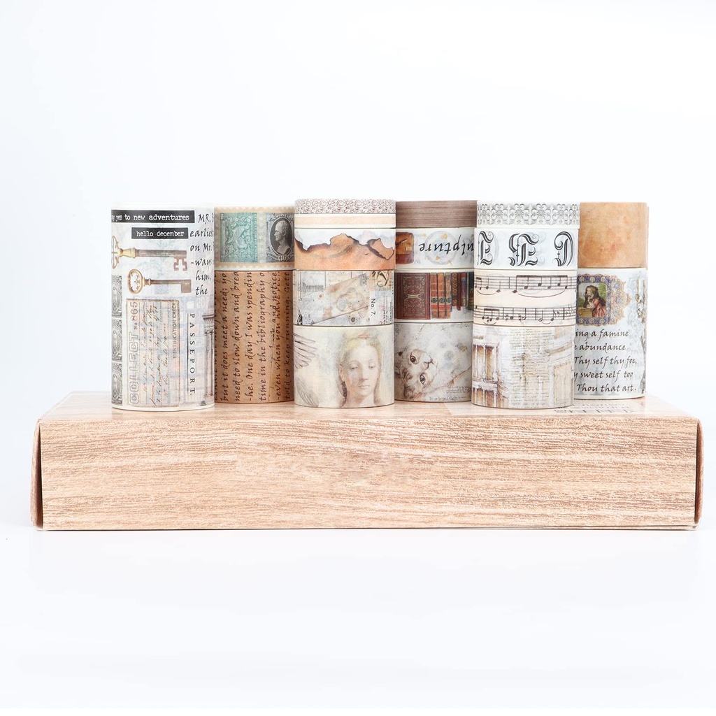 LGEGE 18 Rolls Vintage Washi Tape Set,75/50/30/25/20/15/10/5 mm Wide,Antique Manuscript Pai