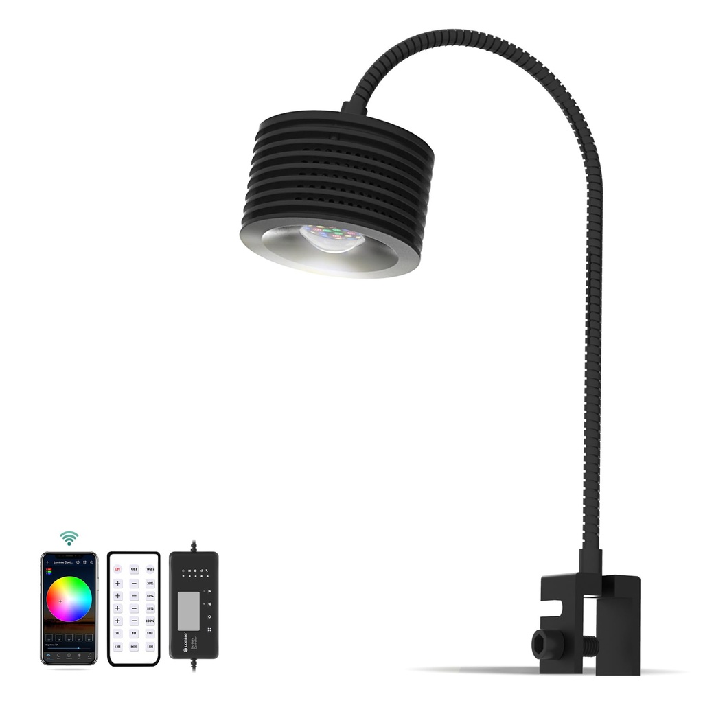 Lominie LED Aquarium Light for Seawater Freshwater Fish Tanks, Full Spectrum Clip-On Dimmab