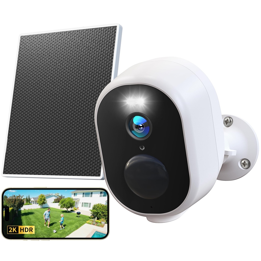 GNCC 2K Solar Security Camera Outdoor Wireless, Rechargeable Battery CCTV Camera Systems, W