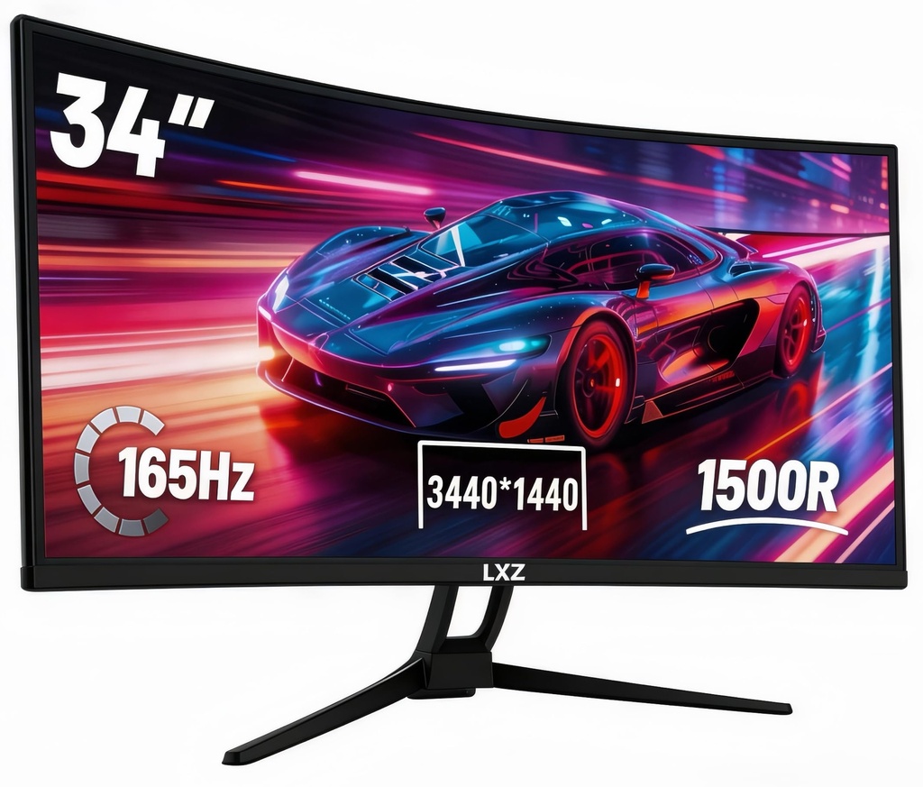 LXZ 34 Inch Curved Monitor 1500R 165Hz, 3440 * 1440 UWQHD Gaming Monitor with FreeSync, Wid