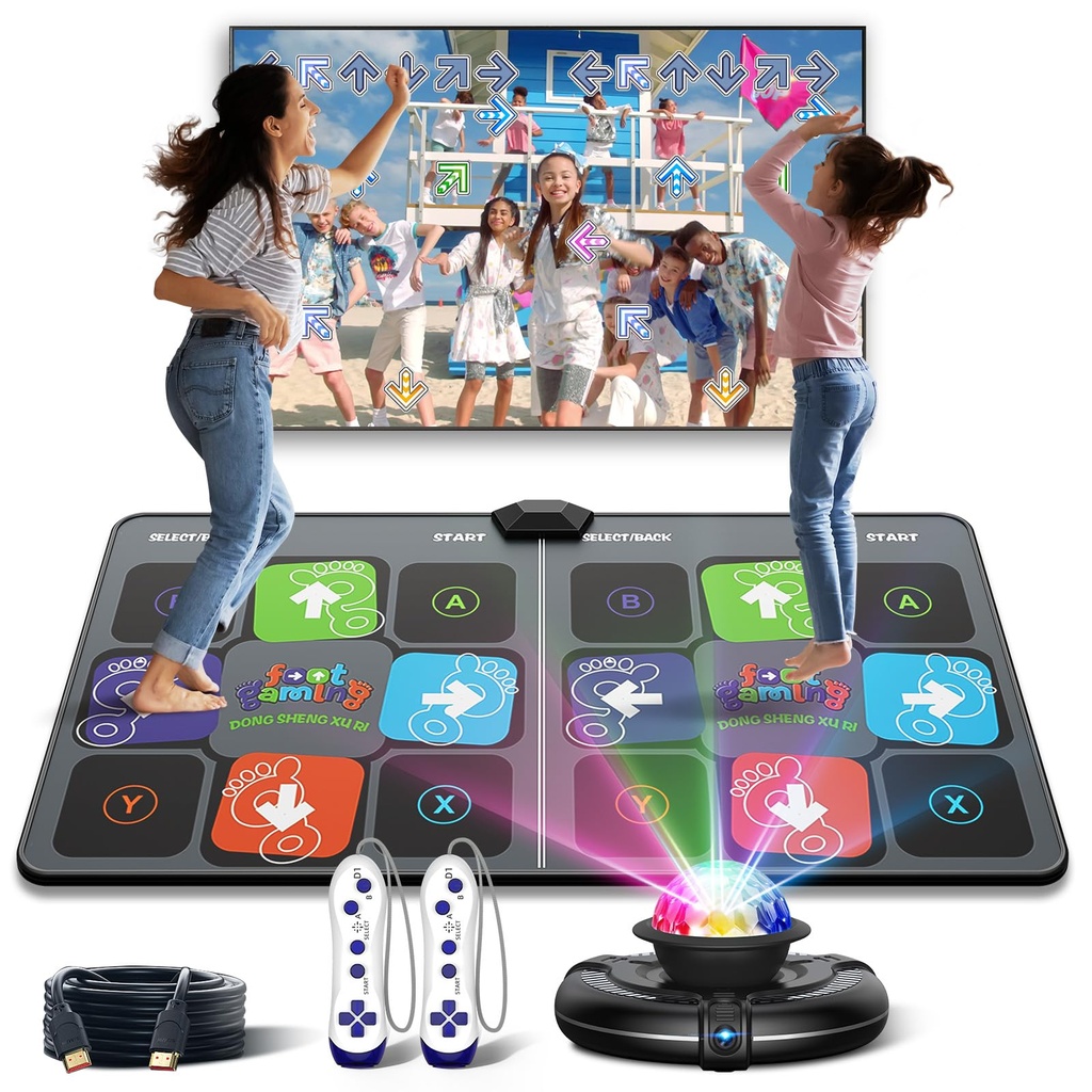 FWFX Dance Mat Toys for Kids, Double User Wireless Controller Electronic Dance Mats, Plug A