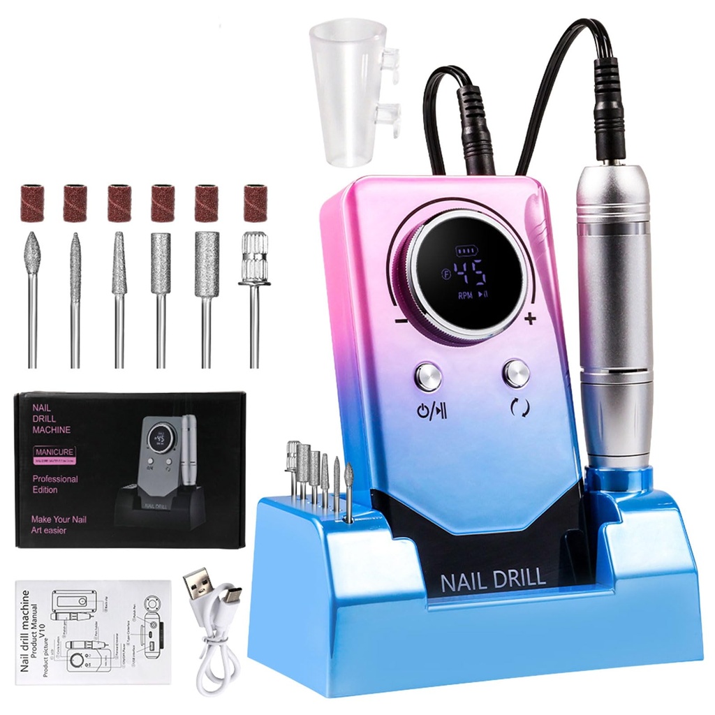 MaciRept Electric Nail Drill Professional 45000RPM with Rechargeable Base and Portable E Fi