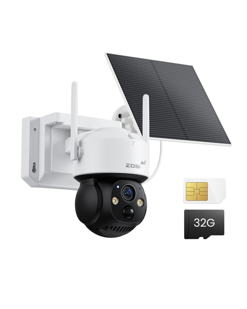 ZOSI 4G LTE Solar CCTV Camera Outdoor, 360?? PTZ No WiFi 4MP Battery Powered Wireless Camer