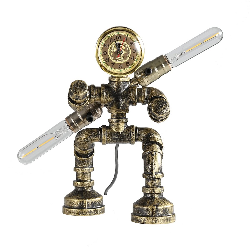 Kaj Hejmo Water Pipe Table Lamp Robot Style- Retro Industrial Steampunk Rustic Table Light- Vin