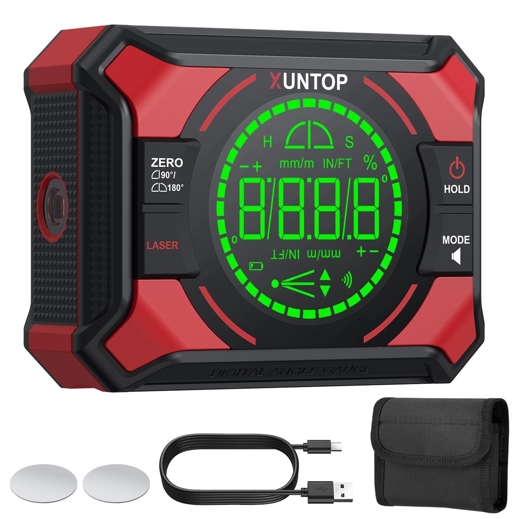 XUNTOP 4x90/2x180 Digital Angle Finder with Dual Laser Digital Angle Gauge