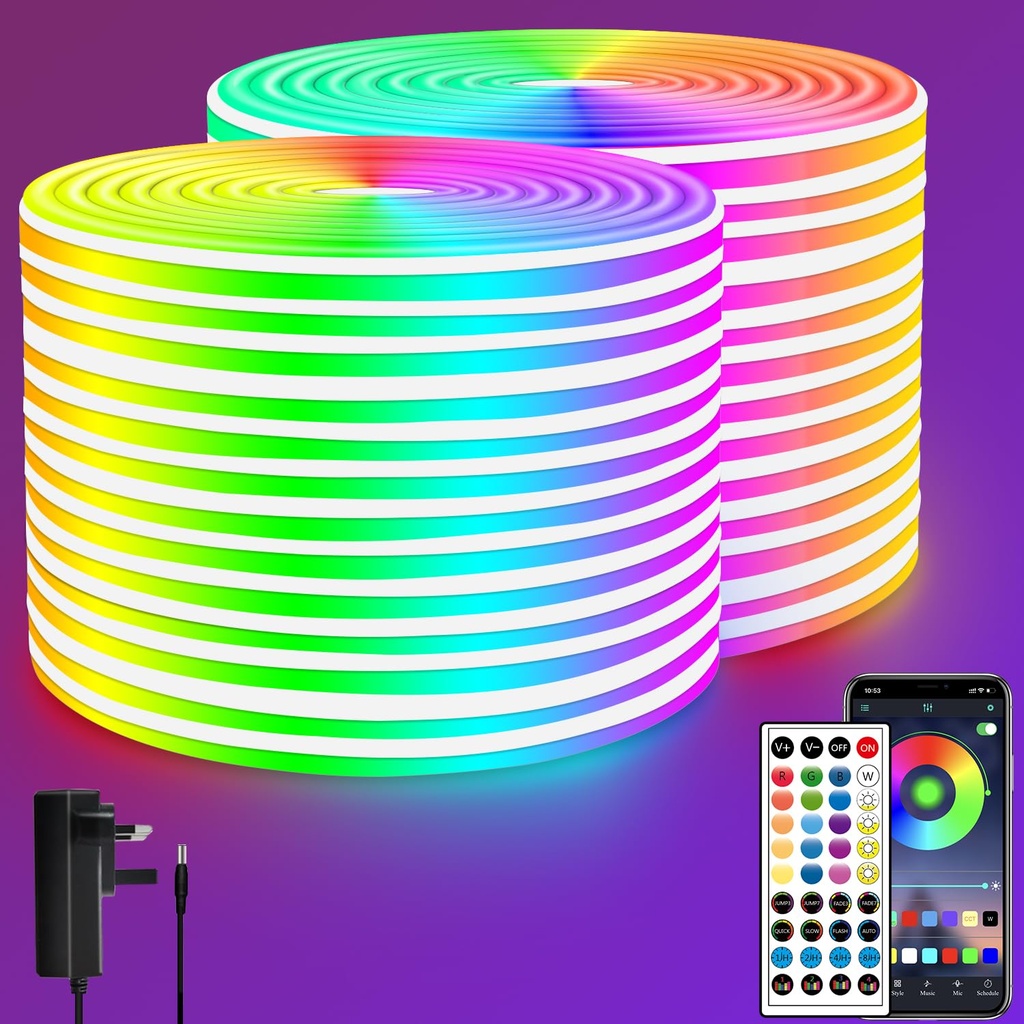 segrass LED neon Lights Strip 30M with Remote, APP Control,24v RGB Rope Light Strip IP65