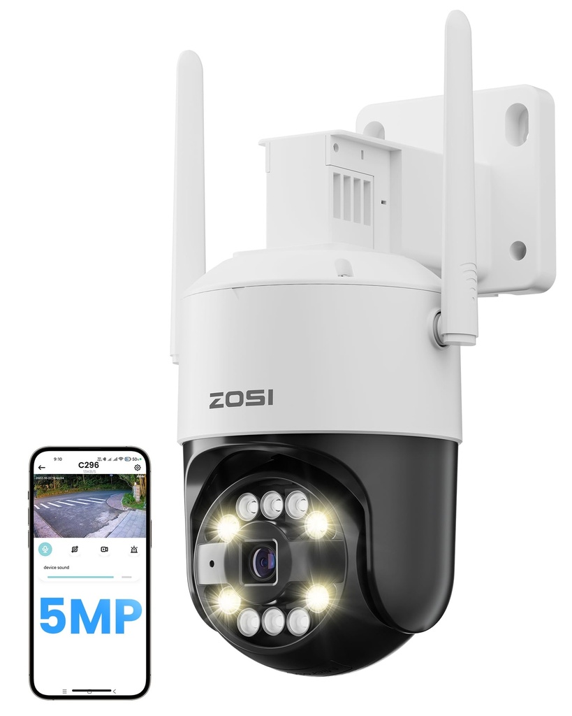 ZOSI 5MP 3K Wi-Fi 6 Wireless Security CCTV Camera Outdoor, PT WiFi Camera with 24/7 Recording