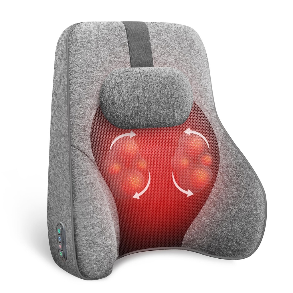 COMFIER Back Support Pillow for Office Chair Car, Lumbar Support Cushion with 4 Shiatsu Massage