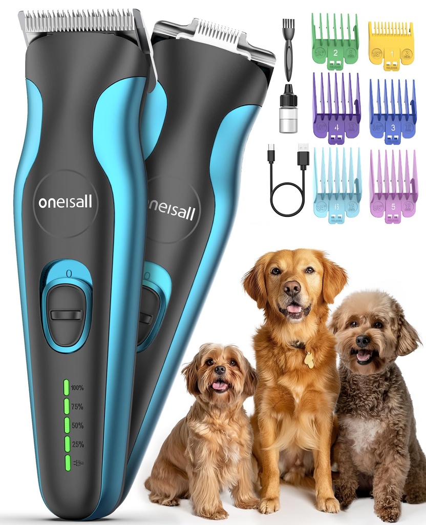oneisall Dog Clippers & Paw Trimmer Dual Blade Grooming Kit, Dog Grooming Clippers with Sta