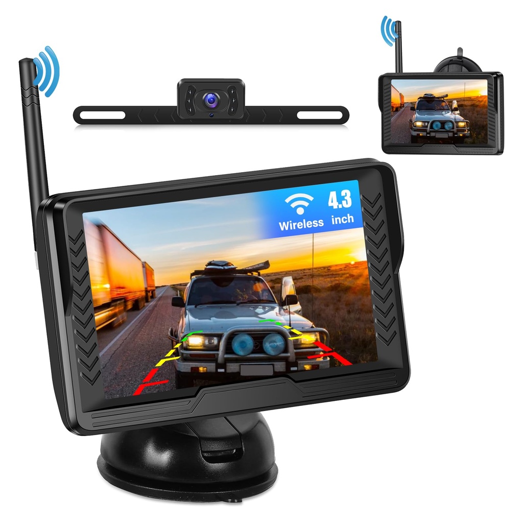 CAMECHO Wireless Reversing Camera 4.3 inch Reverse Rear View Cameras Large Wide Angle IP68