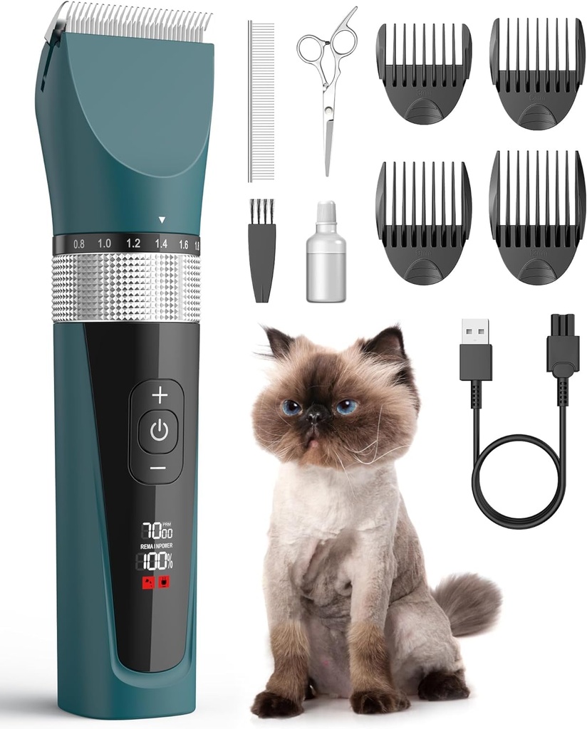 oneisall Cat Clippers for Matted Fur, 5-Speed Quiet Cordless Cat&Dog Grooming Clippers for