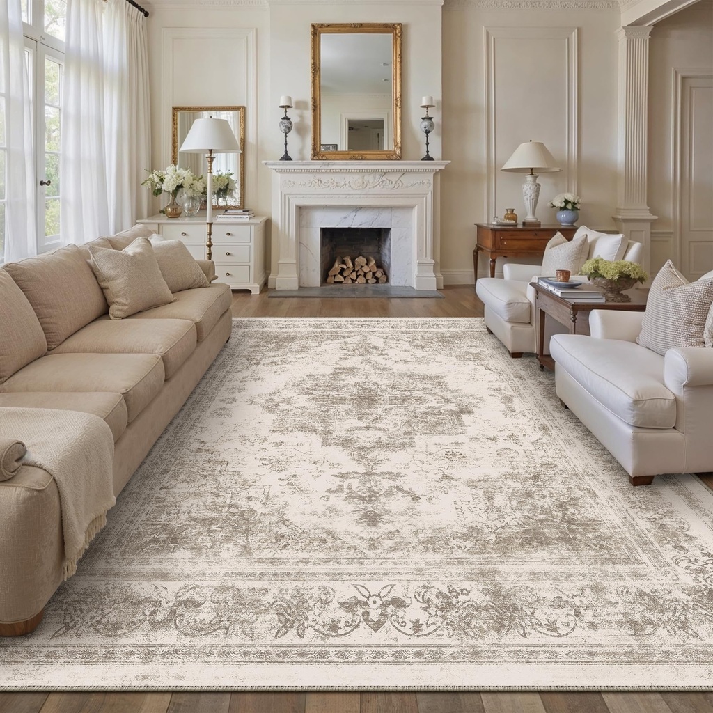 HUGEAR Vintage Beige Rugs Living Room Washable Non Slip Large Area Rug 300x400cm Bedroom