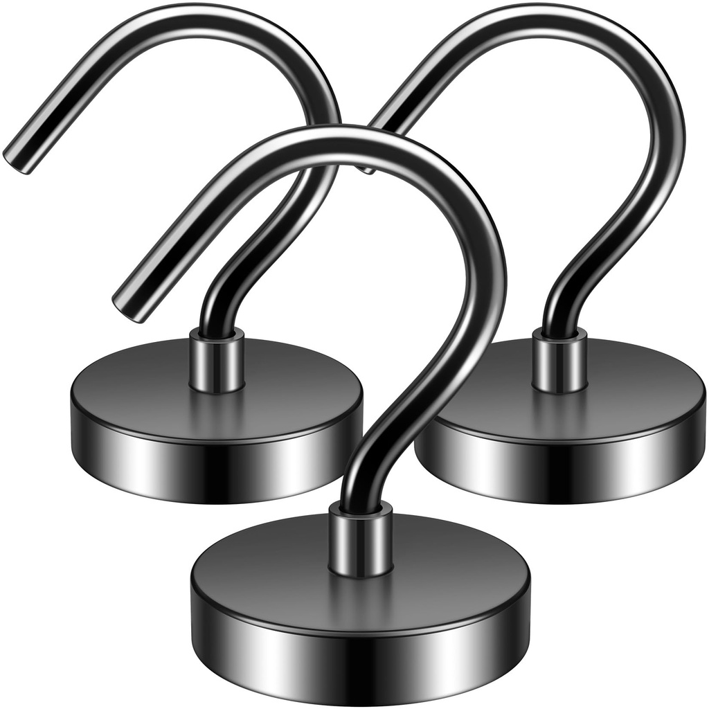 FINDMAG 3Pack Metal Magnetic Hooks, 60lbs+ Heavy Duty Magnets with Hooks for Cruise Ship Wa