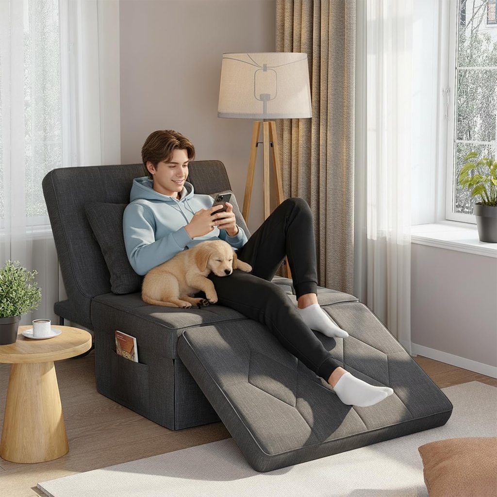 DSNAPE 4-in-1 Sofa Bed, Convertible Single Sofa Chair with 5-Level Adjustable Backrest