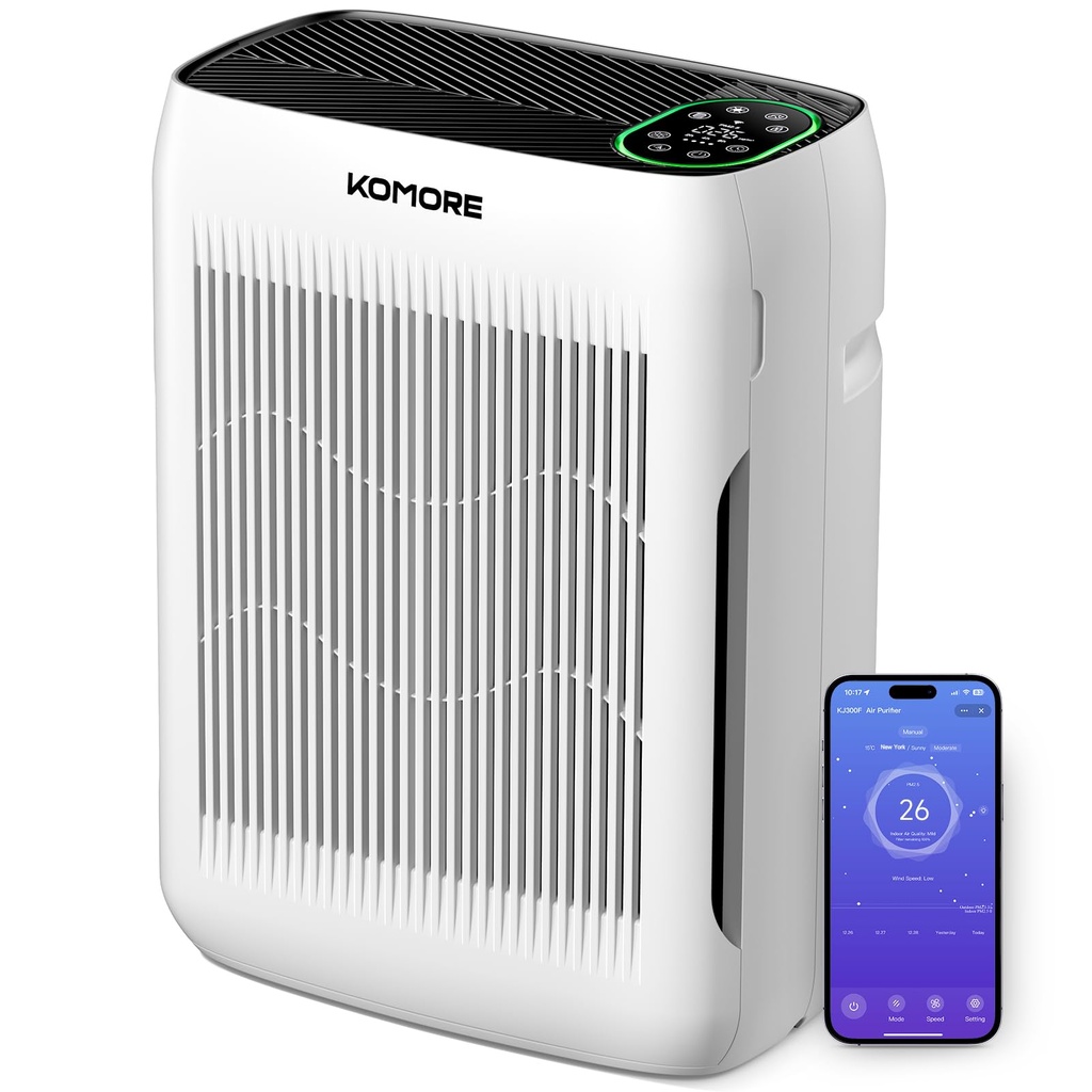 KOMORE Air Purifier for Bedroom, Smart WiFi Hepa Air Purifier for Home, CADR 280m PM2.