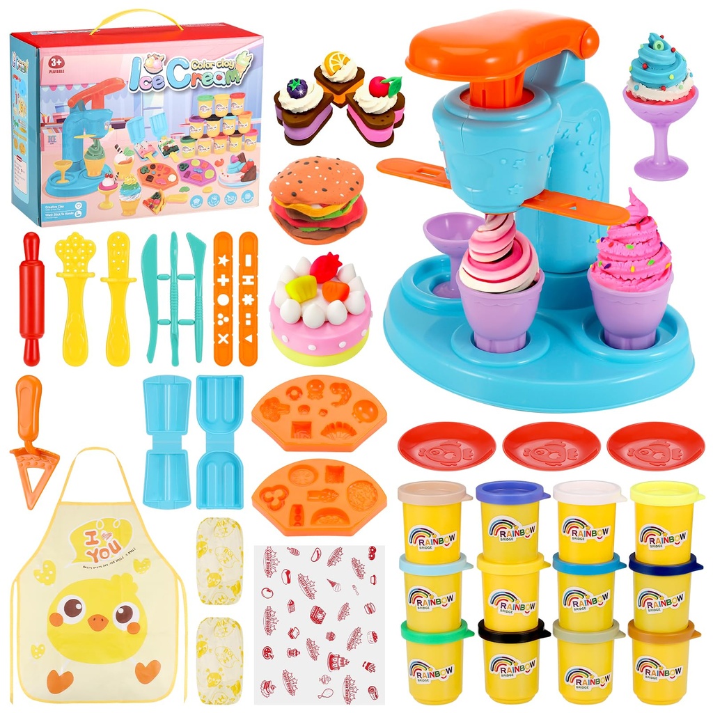 Yimomoyi 36 PCS Ice Cream Play Color Dough Set, Dough Accessories with Ice Cream Maker Machi