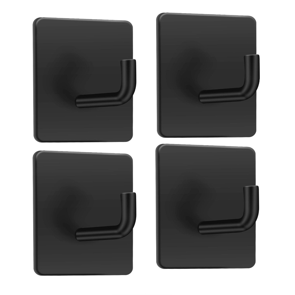 MACOLE Self Adhesive Wall Hooks, Heavy Duty 304 Stainless Steel, Matte Black Towel Hooks fo