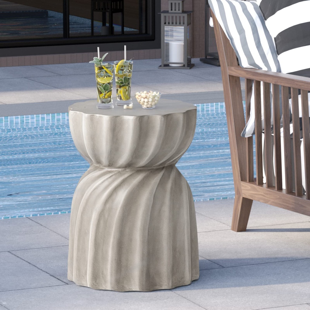 HOMPUS Unique Outdoor Concrete Side Table, Garden Stool, Round Patio MgO End Table, Lightweight
