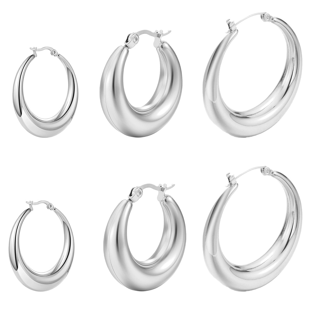3 Pairs S925 Sterling Silver Chunky Hoop Earrings 20/25/38mm Silver Hoops Earrings For Wome