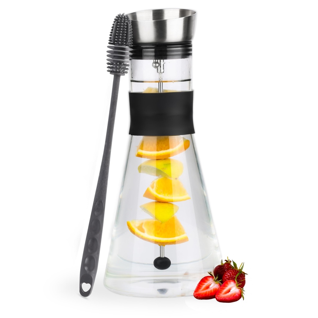 Belle Vous Glass Carafe with Lid & Fruit Skewer Insert - 1.4L Water Carafe with Stainless St