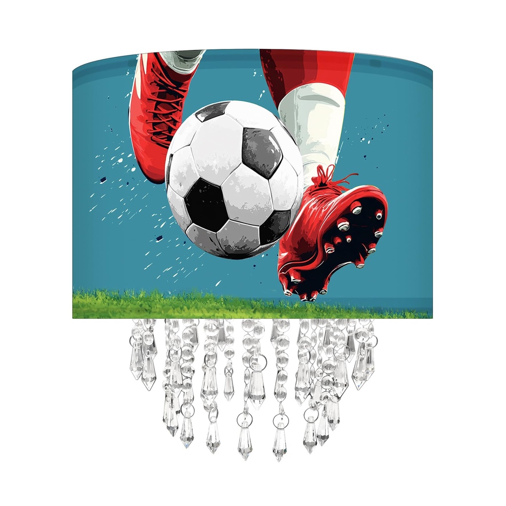 Football Soccer Drum Fabric Lampshade with Acrylic Beaded Droplets, Fabric Drum Light Shade