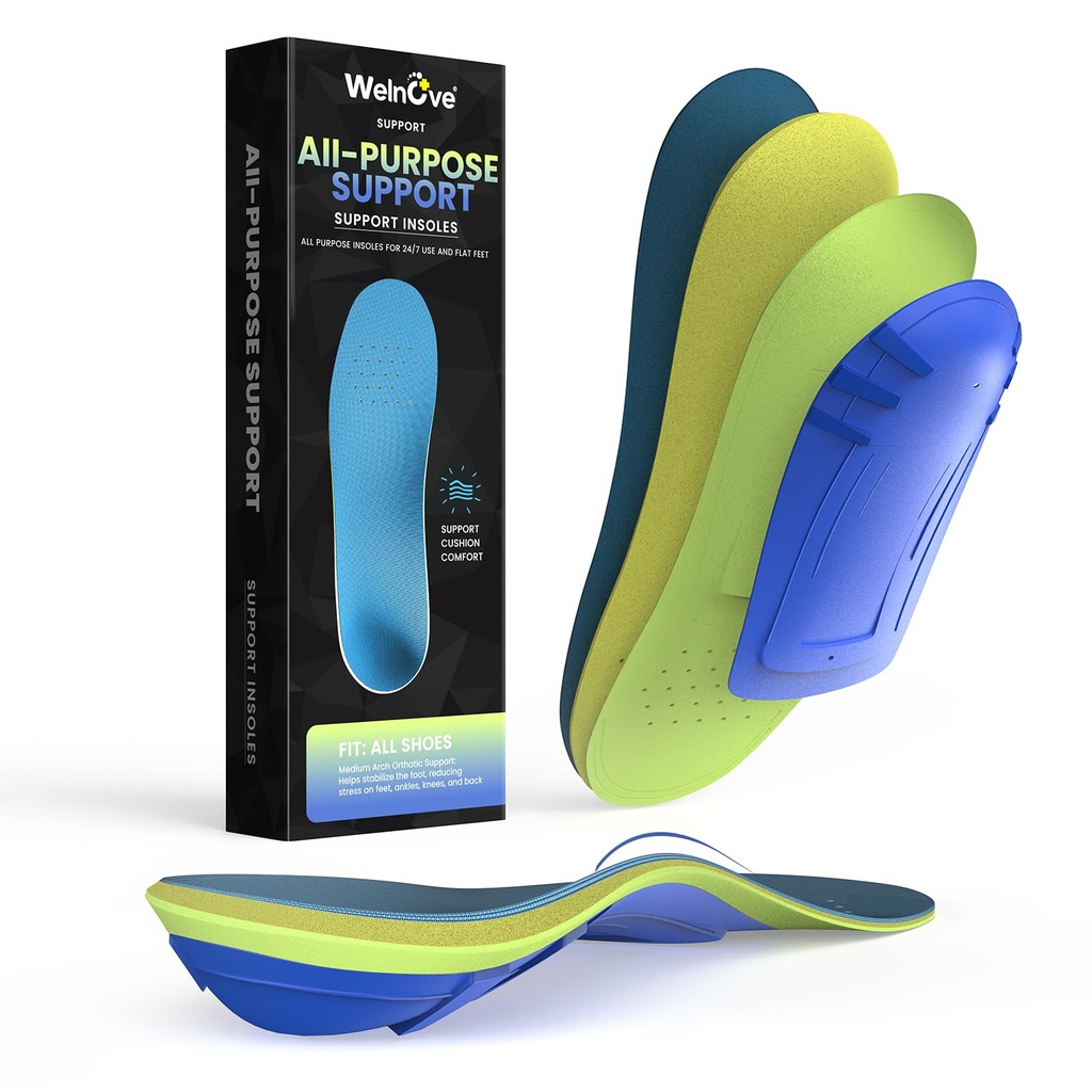 Work Boot Insoles Plantar Fasciitis - Welnove High Arch Support for Insole - Relieve Flat Fe