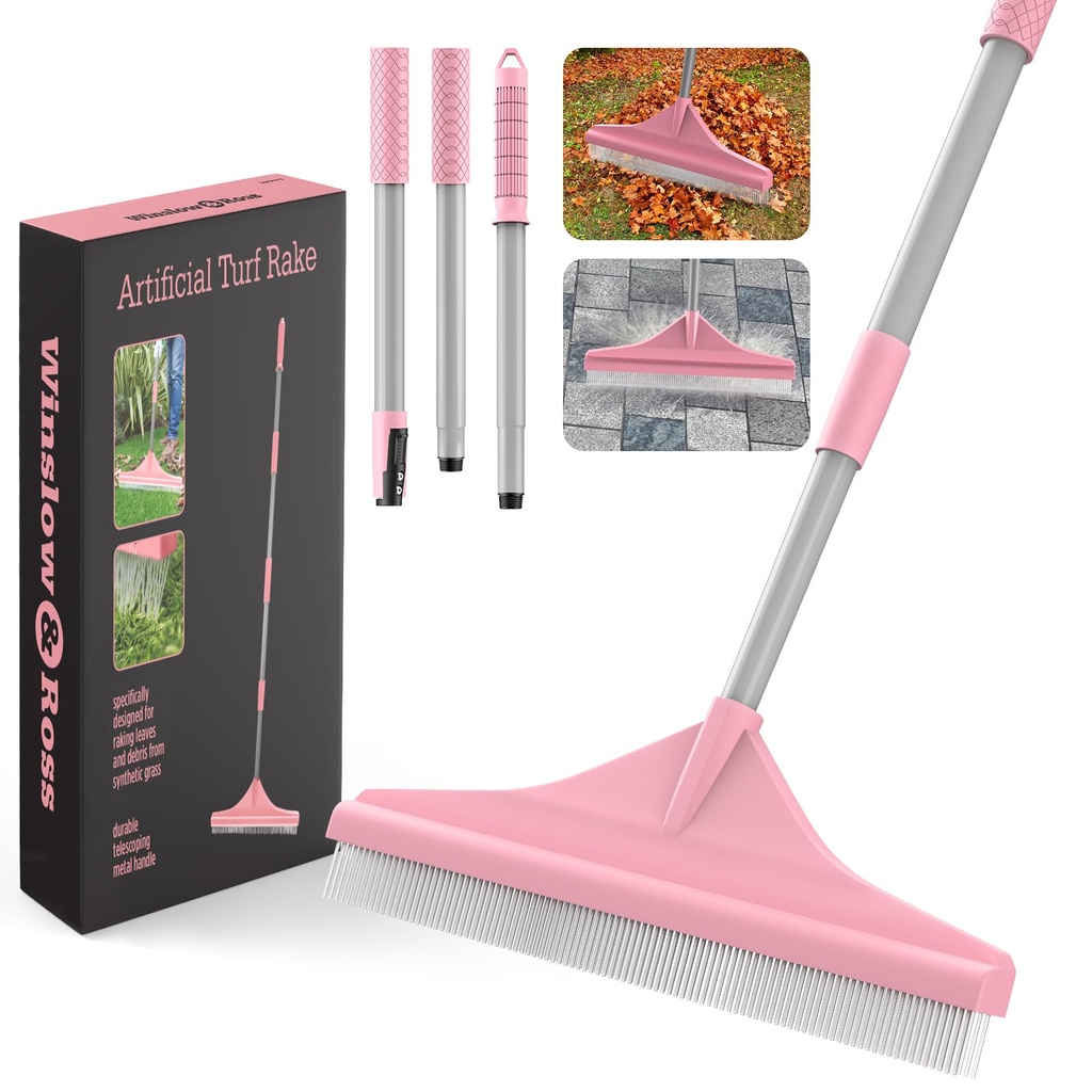 Artificial Grass Brush with Steel Telescopic Handle 82 to 140 CM, Artificial Turf Rake, Gard