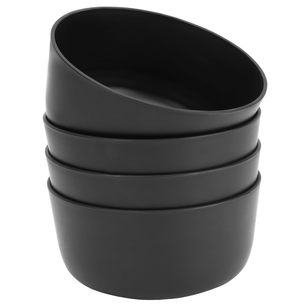 BELLE VOUS 4 Pack of Black Plastic Reusable Cereal Bowls - 700ml/24oz Serving Bowl Set - Unb