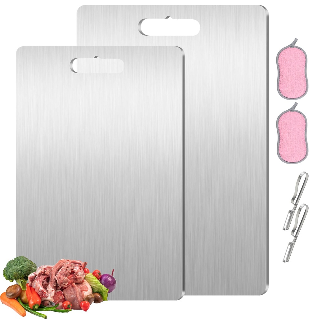 Titanium Chopping Boards for Kitchens 2 PCS - Titanium Cutting Board with Kitchen Sponge an