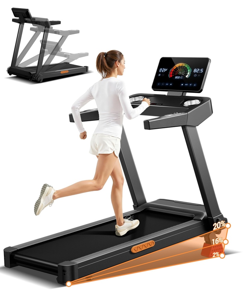 Foldable Treadmills for Home with 20% Incline, 14KM/H Treadmill with Handles, Running Machine