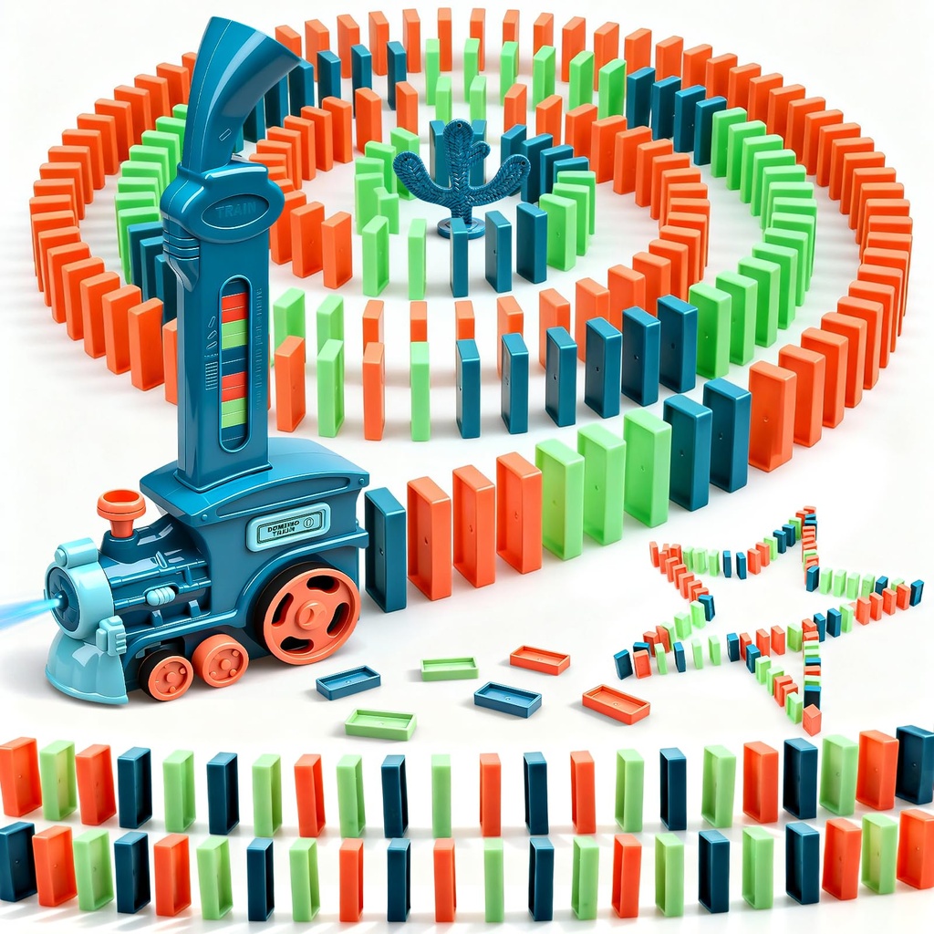 Domino Train Toys for 3 Year Old Boy Gifts, Automatic Domino Laying Electric Train with 180