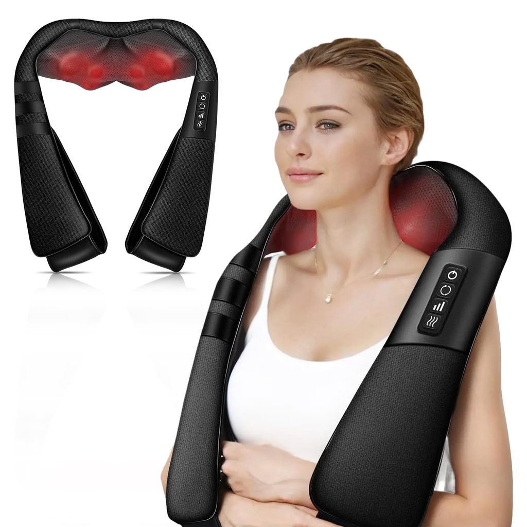 WERTYI Neck and Shoulder Massager with Heat, Deep Tissue Shiatsu 3D Kneading Massager for N