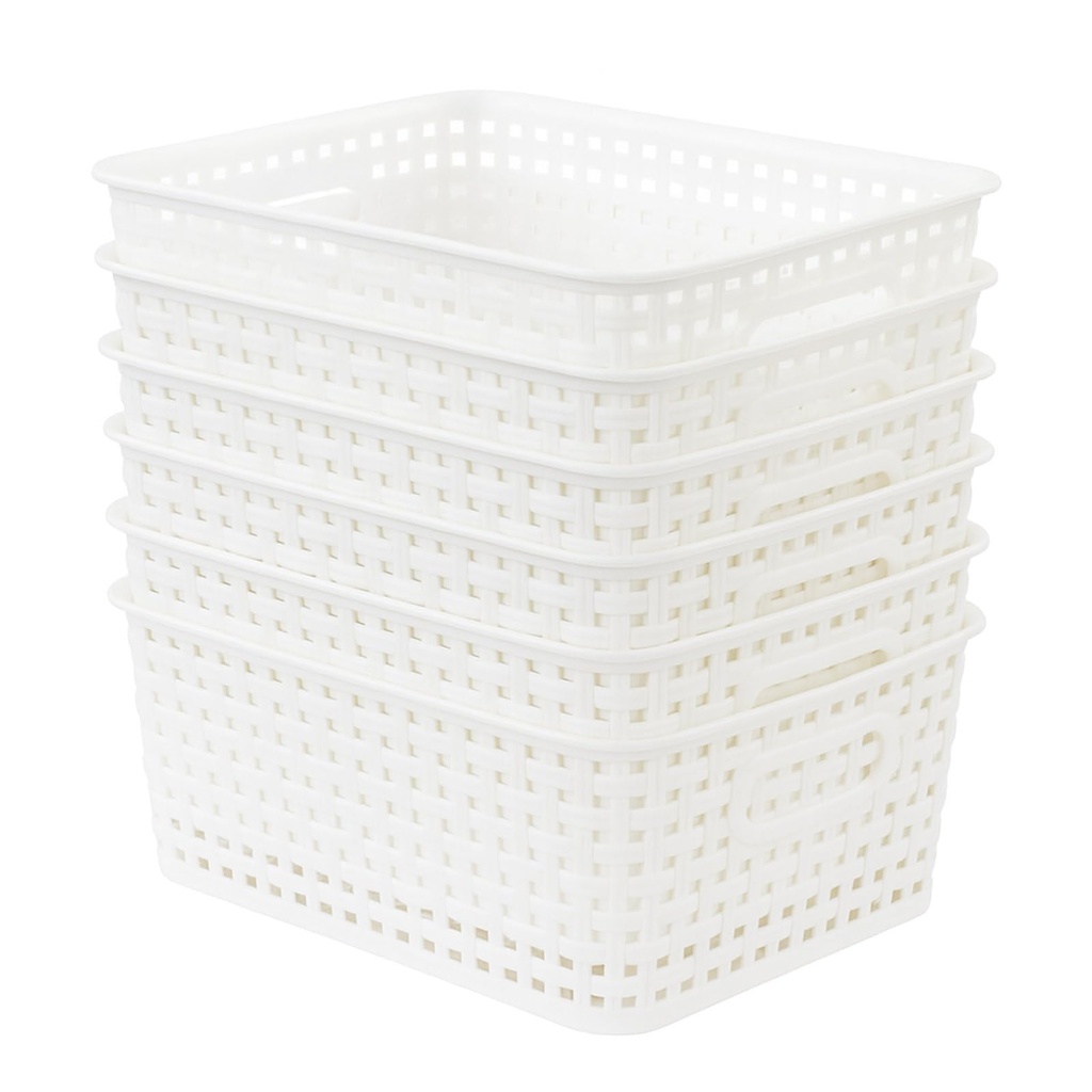 powerking Plastic Storage Basket, Shelf Baskets with Handles, 6 Pack Storage Bins Organizer