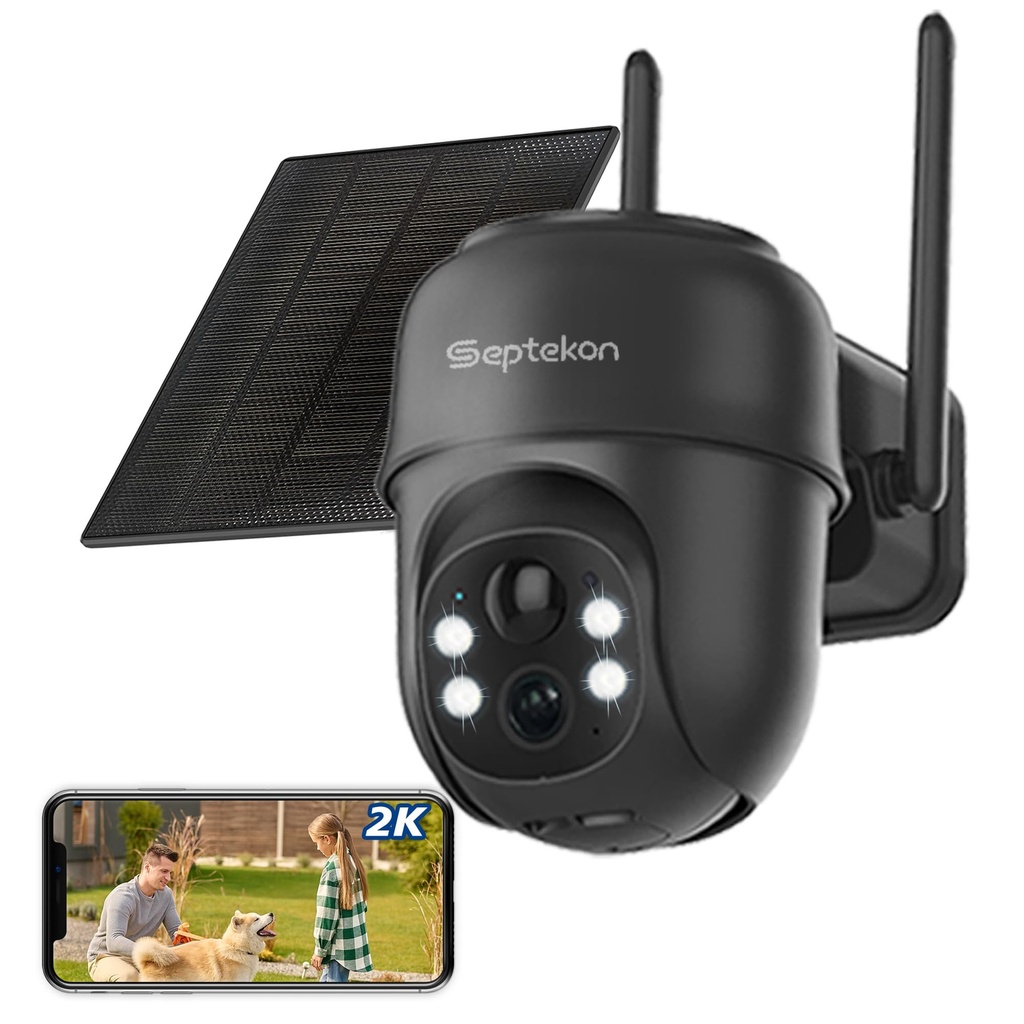 Septekon 2K Solar Security Cameras Wireless Outdoor, 360??PTZ Battery Powered Outdoor Camer