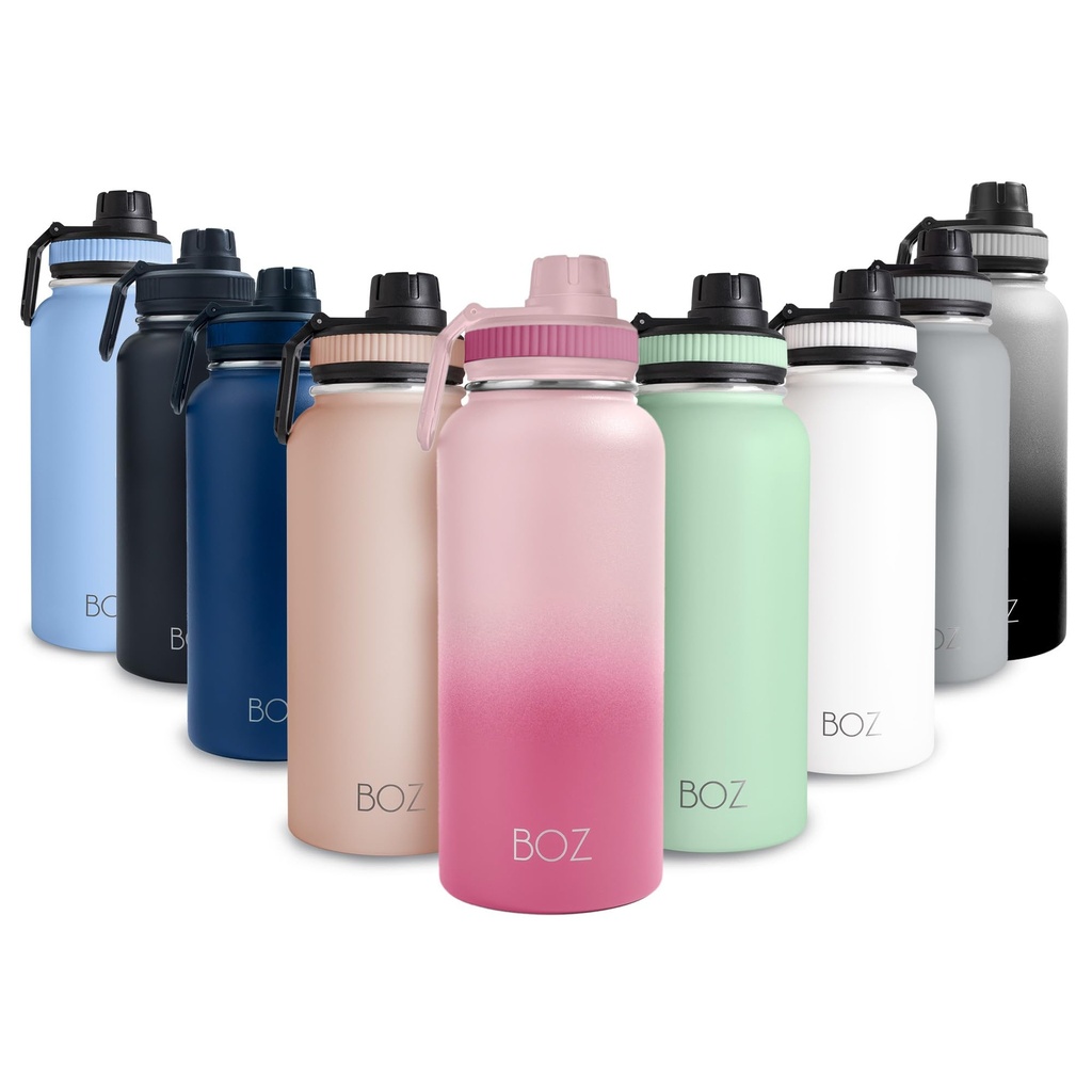 BOZ Stainless Steel Water Bottle - Vaccum Insulated Water Bottle 32 Oz - Wide Mouth BPA Fre