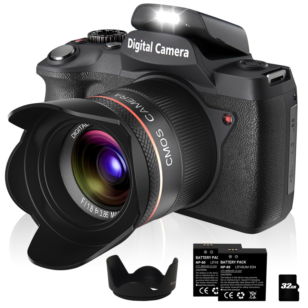 Digital Cameras for Photography Autofocus,64MP WiFi Vlogging Camera with Dual-Lens
