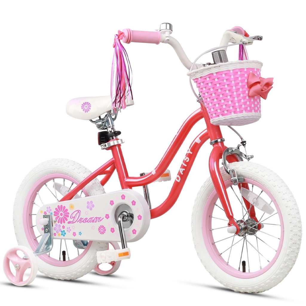Glerc Daisy Kids Bike 12 inch for 2 3 4 years Old Girls with Streamers & Basket & Stabiliser
