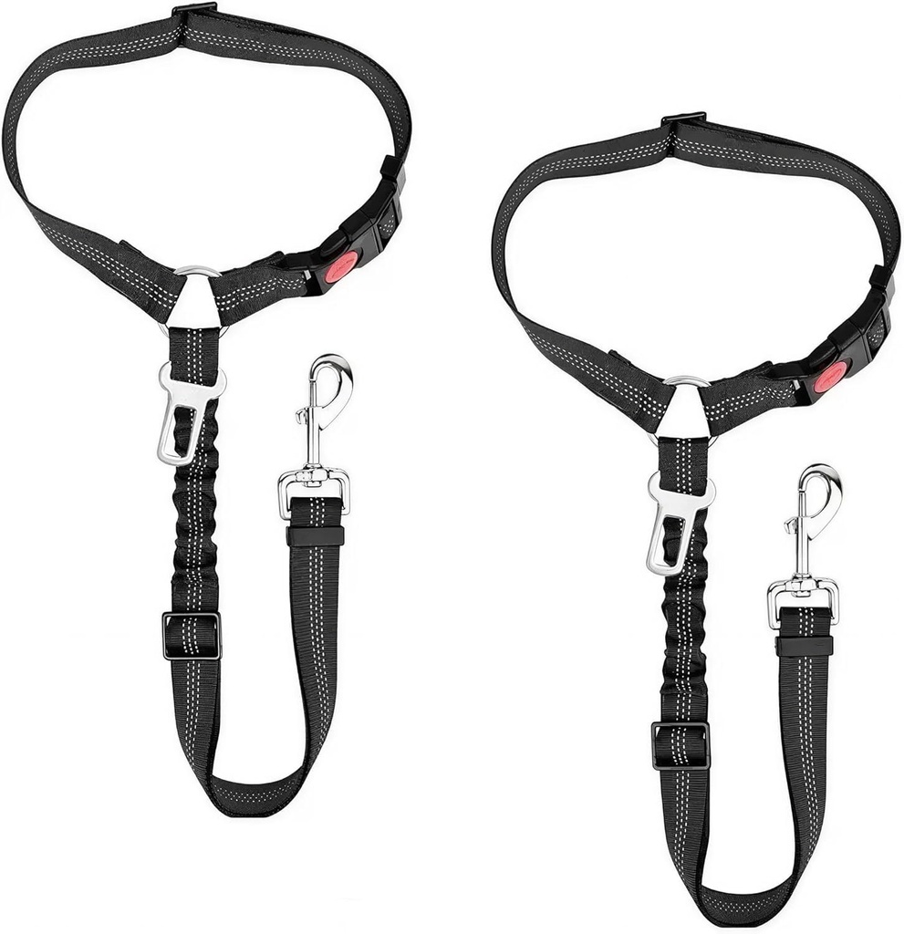 Dog Seat Belt for Car, 2Pcs Dog Harness, Reflective & Adjustable Puppy Seatbelt with Clip, V