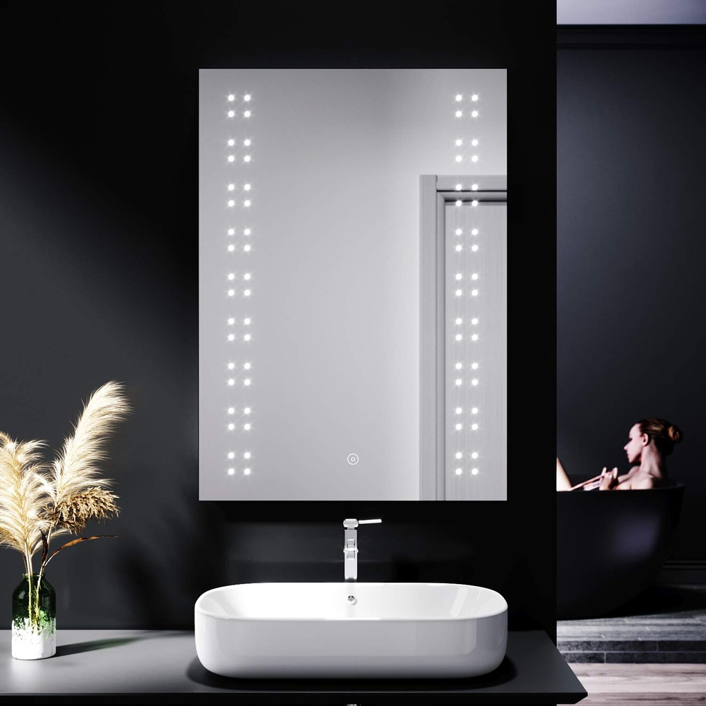 ELEGANT 500 x 700mm LED Illuminated Bathroom Mirror with Shaver Socket Demister Pad Wall Mount