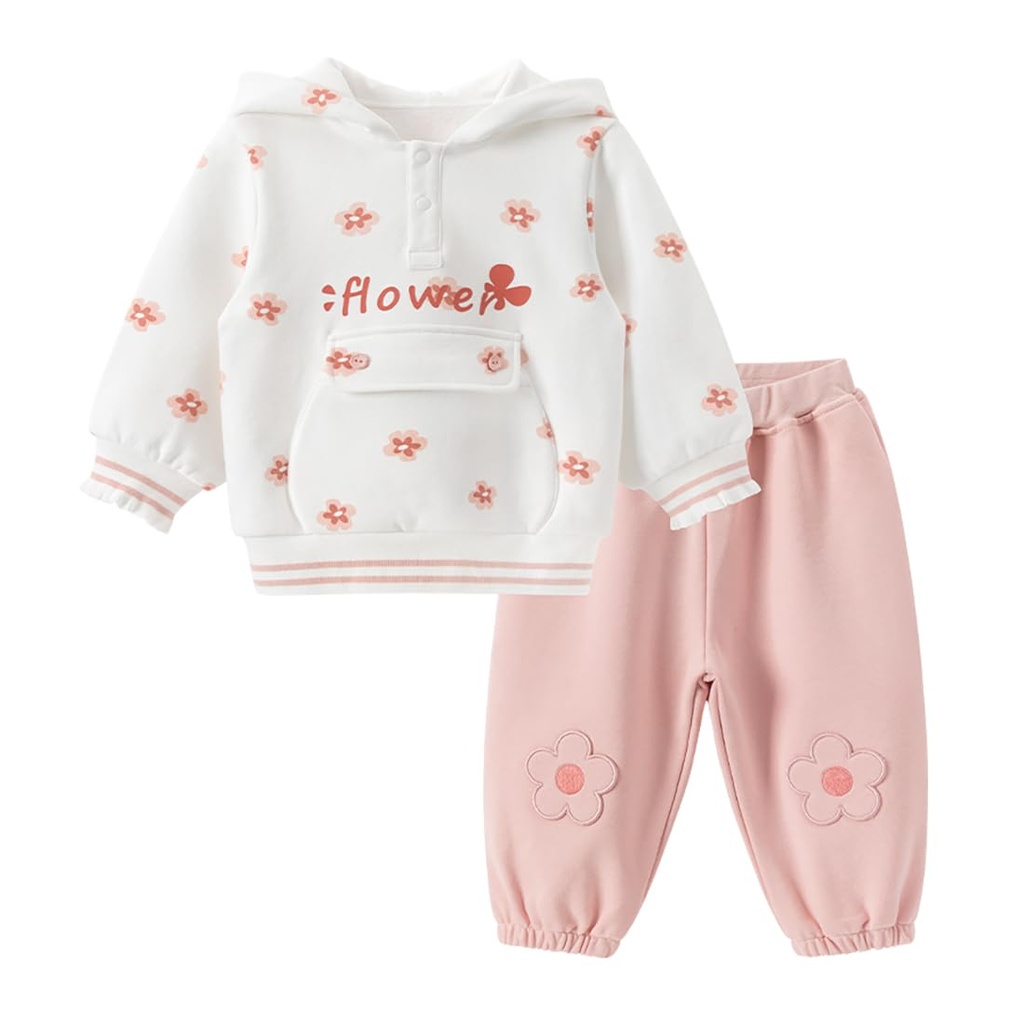 gurcooc Baby Girl Clothes Long Sleeve Floral Print Hoodies Cotton Tops + Pants 2Pcs Outfit S