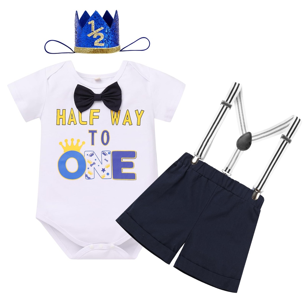 IBTOM CASTLE Baby Boy First Birthday Outfit Jungle Theme Romper+Shorts+Y-back Suspenders+He