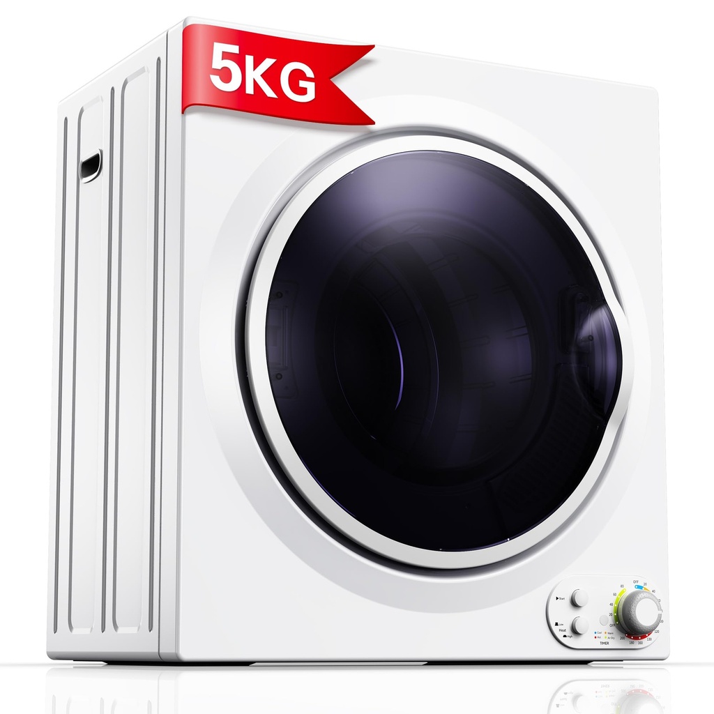 5KG Vented Tumble Dryer with Sensor Dry, 1400W Compact Tumble Dryer with Stainless Steel 
