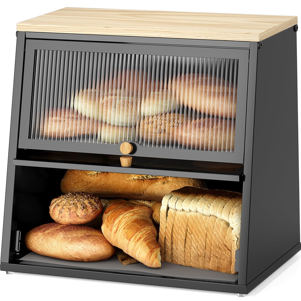 Urackify Large Bread Bin for Kitchen Storage - Black Bread Box | Bread Storage Containers |
