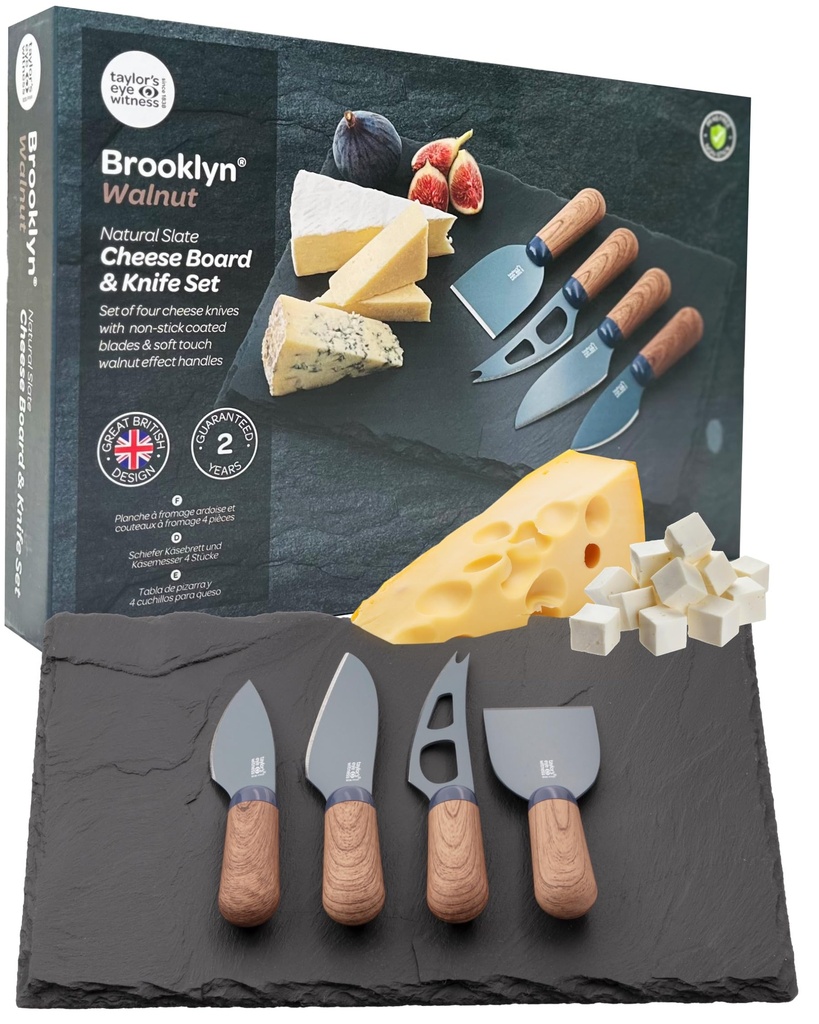 Taylors Eye Witness 4 Piece Cheese Knife & Board Set - Stylish Cheese Knives Gift Box Set. w