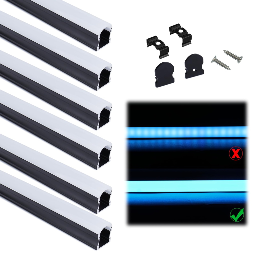 Muzata 10Pack 6.6FT/2M Excellent Spotless LED Aluminium Profile with Thicker Milky White 