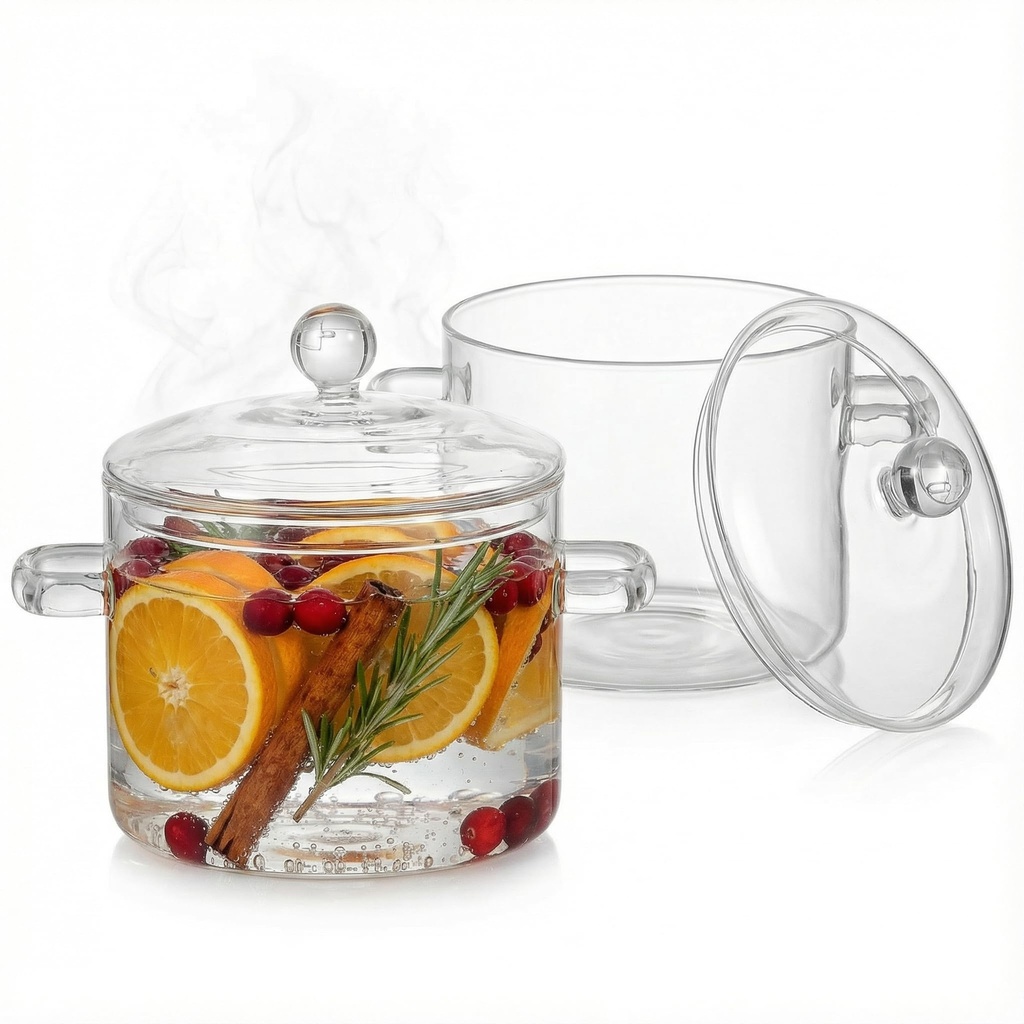 Hemoton 2pcs Clear Glass Simmer Pot with Lid for Stovetop Potpourri, 1.3L/45 Fl Oz Borosili