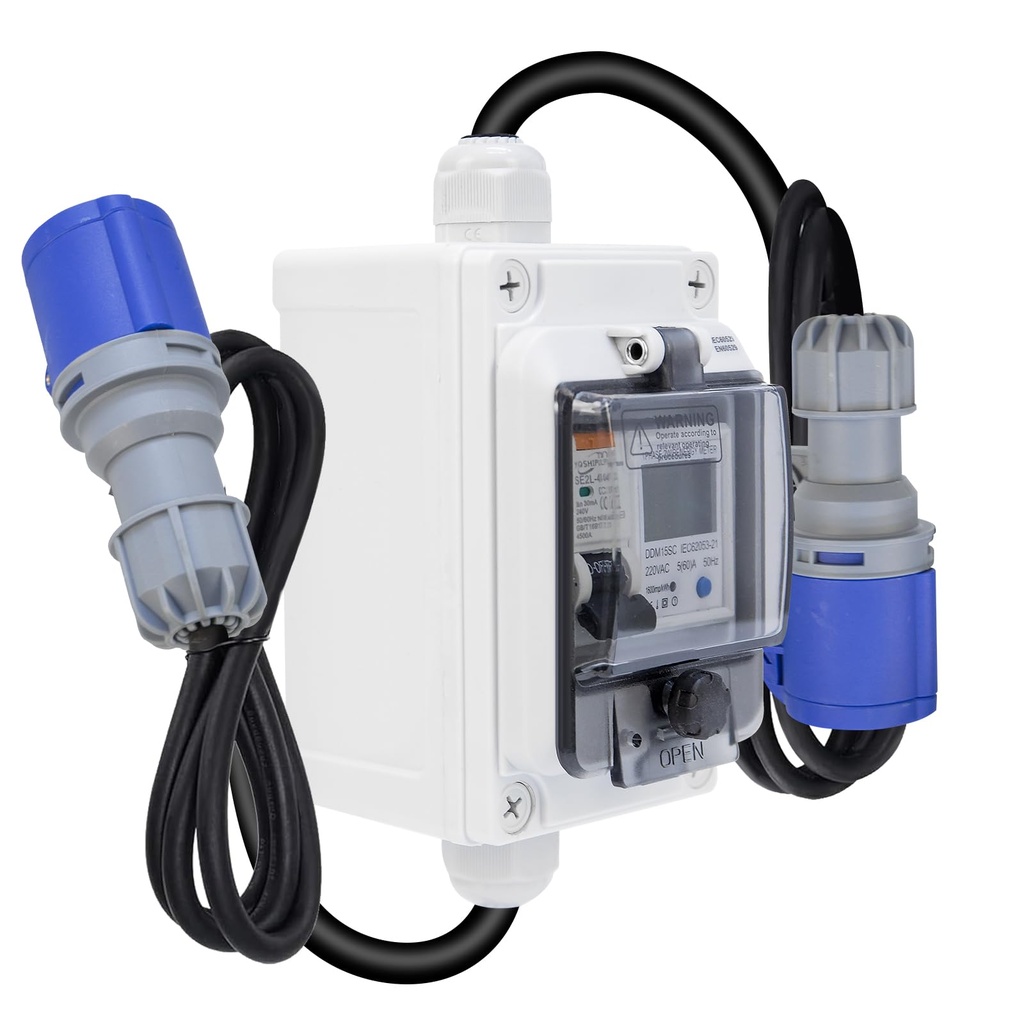 Mobile Digital Electricity Meter, 230 V Power Consumption Meter with RCBO/Reset, Portable